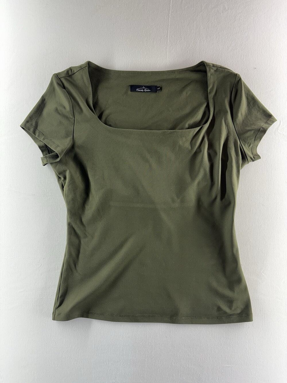 Trendy Queen Green Women’s Off Shoulder Short Sleeve Top Size Large Square Neck